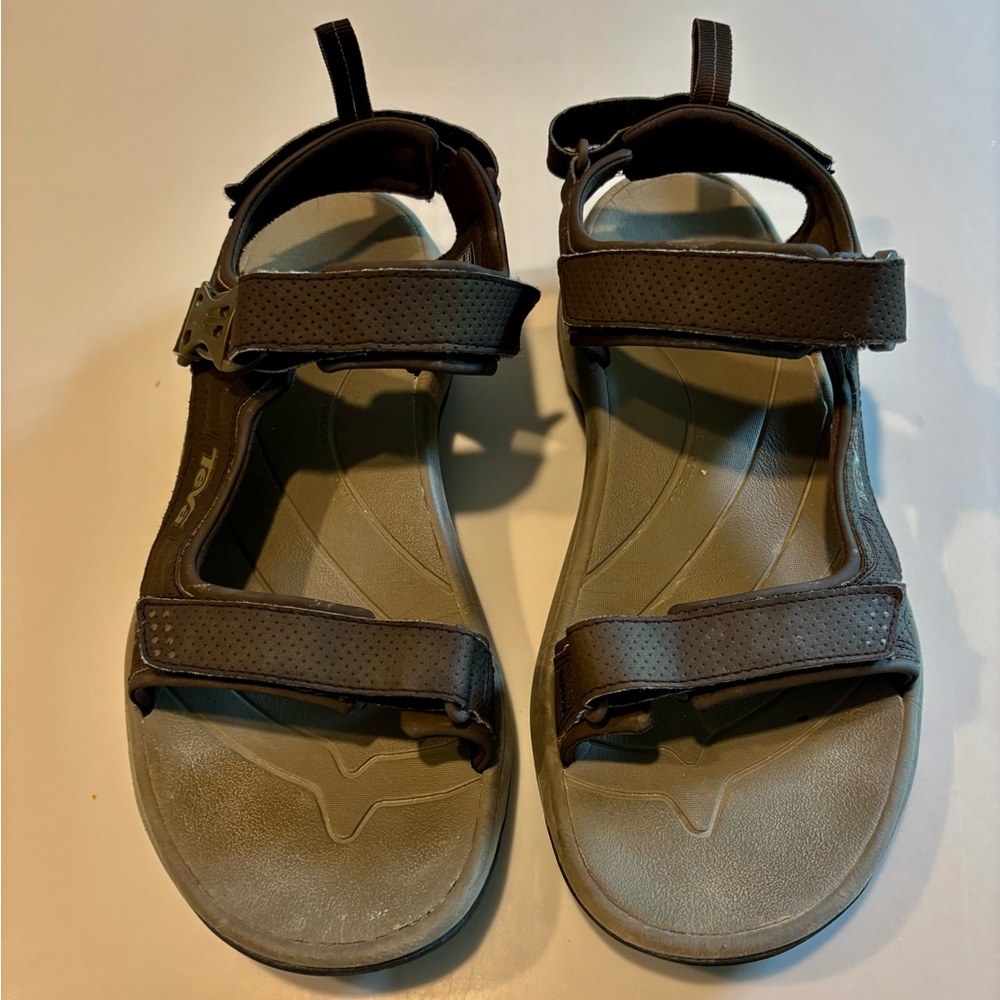 TEVA Brown size 11 Men's Sandals- Velcro & side clip closure - GUC - Picture 9 of 11